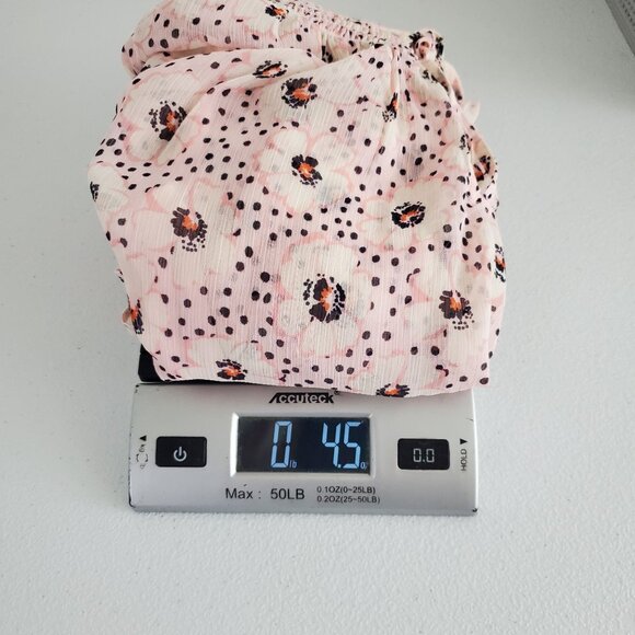 Loft Womens Pink Floral Smocked Blouse And Tank Size M Petite Round Ruffle Neck - Picture 8 of 9